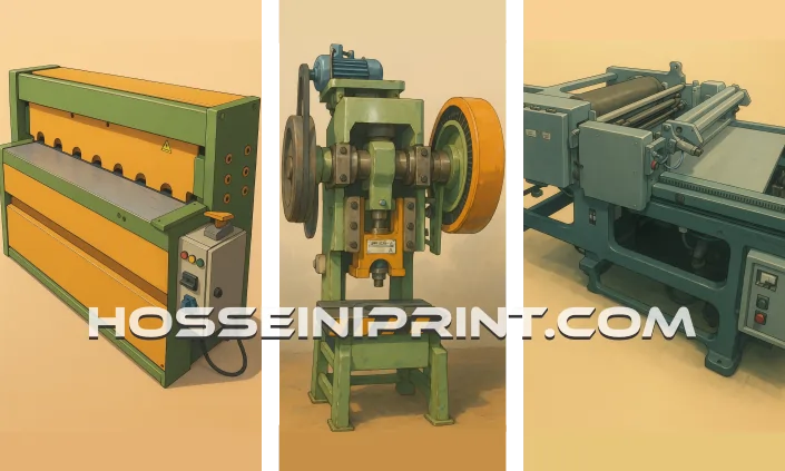 چاپ، پرس و برش در فرآیند ساخت پلاک آب از دستگاه چاپ، پرس و گیوتین برقی استفاده میشود.